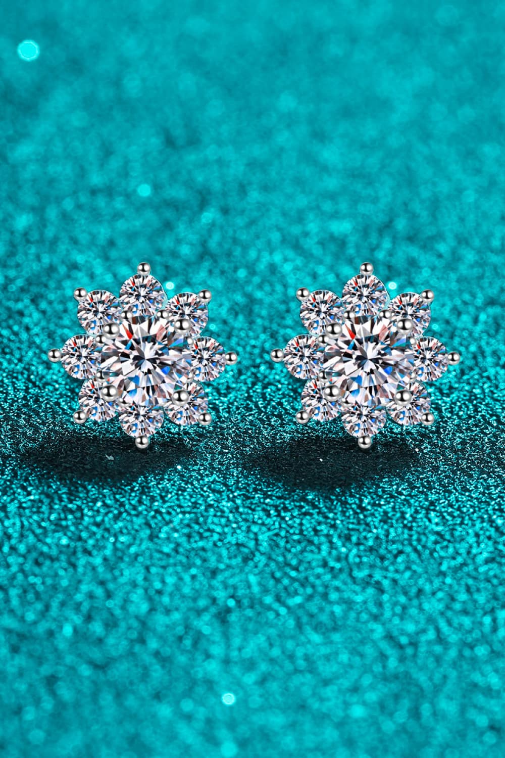 1 Carat Moissanite Sterling Silver Flower Earrings - alternate earring view