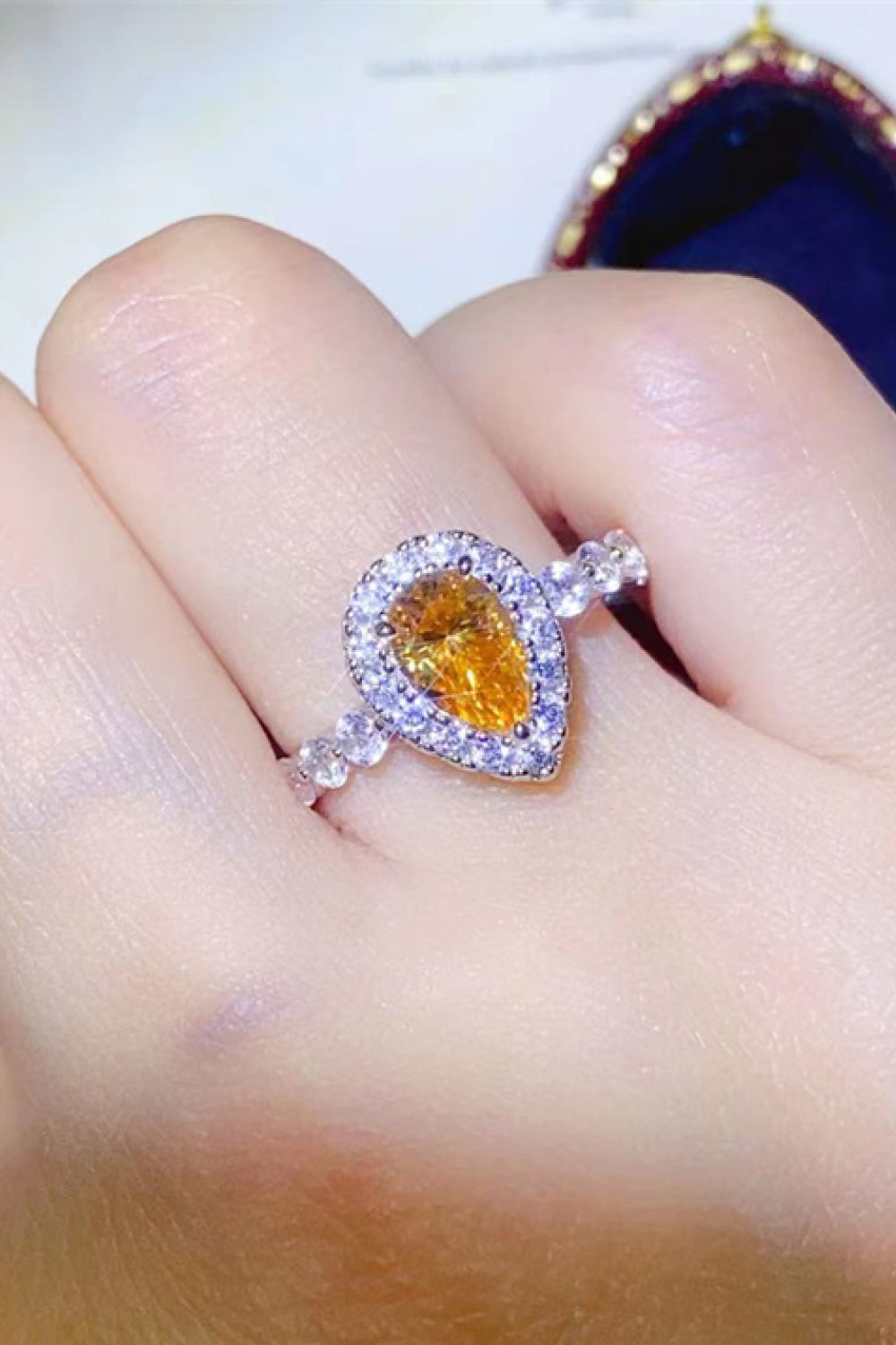 1 Carat Moissanite Contrast Teardrop Ring in Gold - women's ring