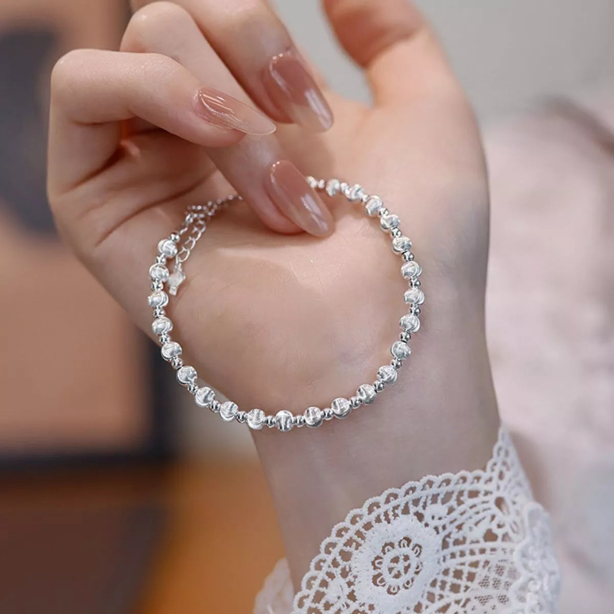 Sterling Silver Beaded Bracelet in Silver - women's beaded bracelet