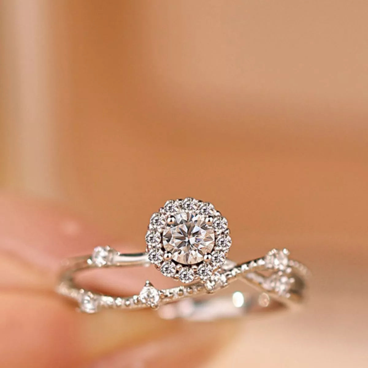 1 Carat Sterling Silver Moissanite Layered Ring - alternate ring view