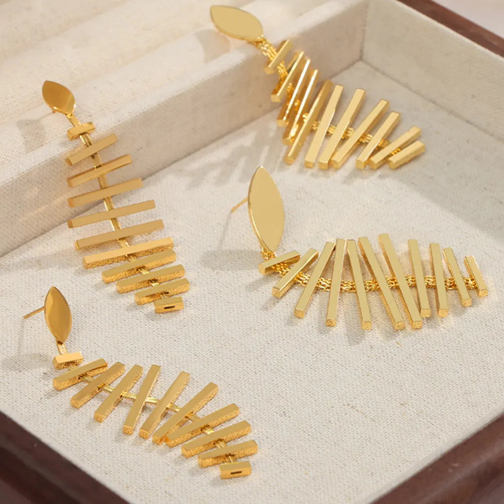 Titanium Steel Fishbone Shape Earrings - alternate earring view