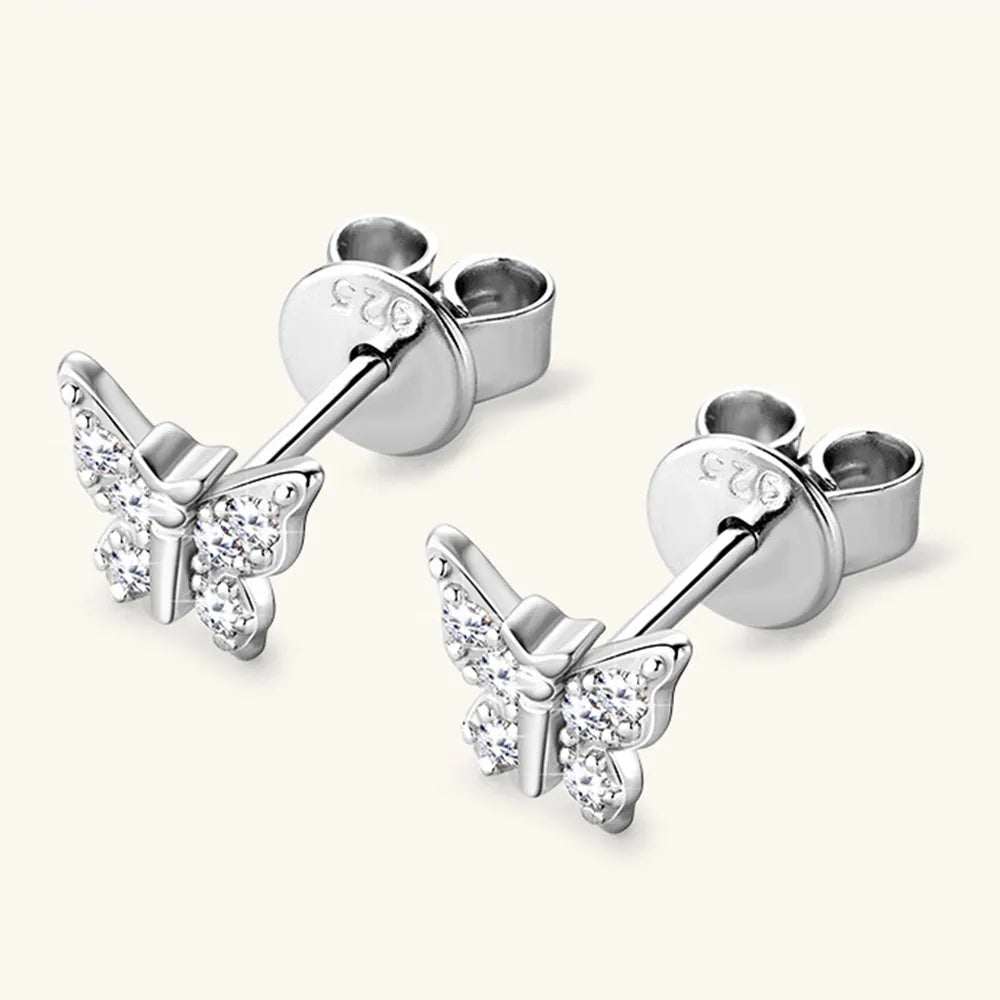 Moissanite Sterling Silver Butterfly Stud Earrings - alternate earring view