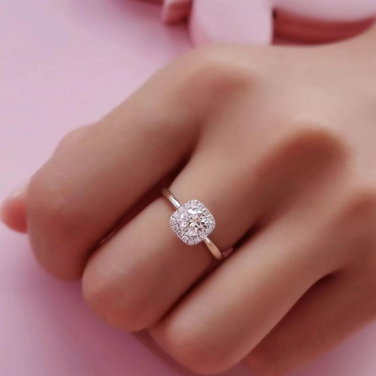 1 Carat Sterling Silver Moissanite Square Ring - alternate ring view