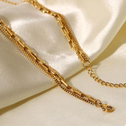 18K Gold-Plated Three Layered Necklace - alternate necklace view