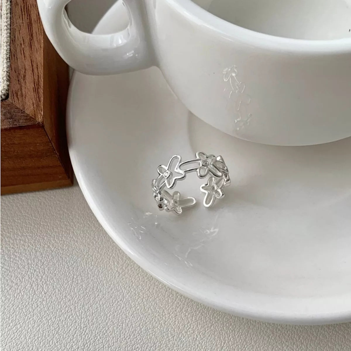 Sterling Silver Flower Open Ring - alternate ring view