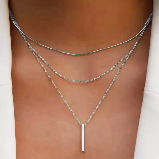 Three Layered Bar Pendant Necklace in Silver - women's pendant necklace