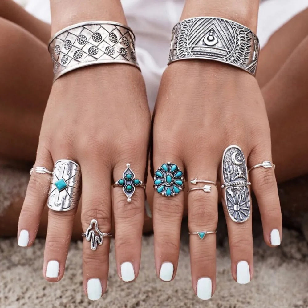 Alloy Turquoise 9-Piece Ring Set - alternate ring view