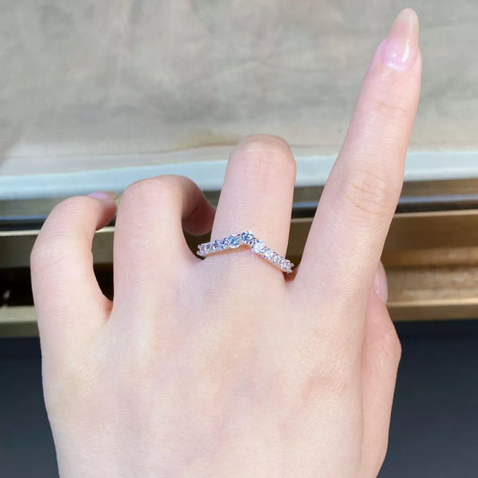 Sterling Silver Zircon V-Shaped Ring in Silver - women's ring