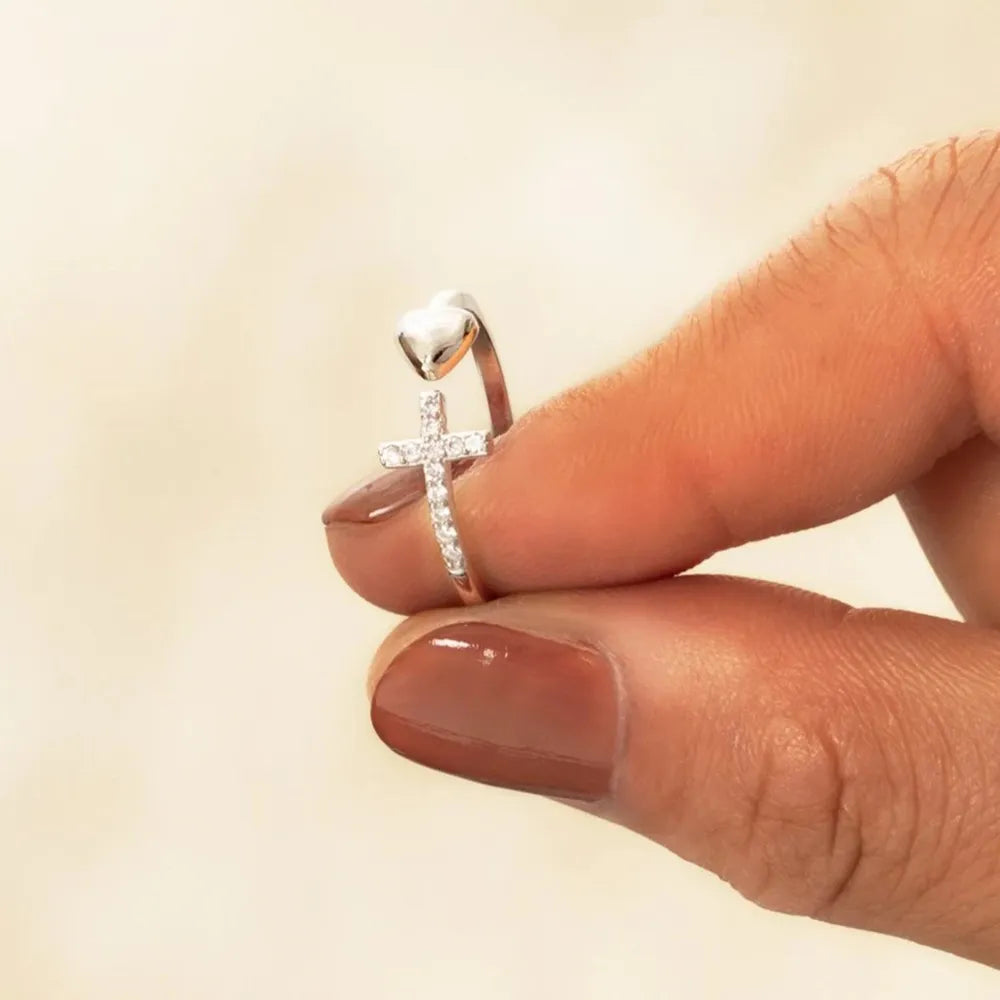 Heart Shape Cross Inlaid Zircon Open Ring - alternate ring view