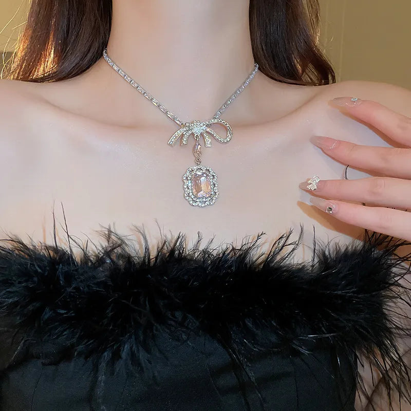 Alloy Crystal Geometric Pendant Necklace - alternate necklace view