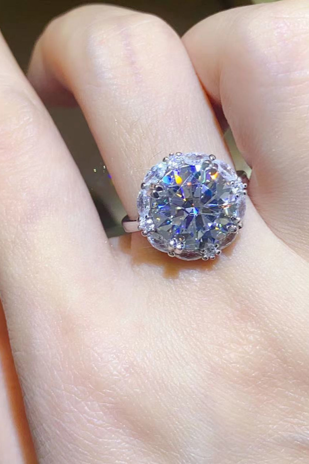 5 Carat Moissanite Sterling Silver Ring - alternate ring view