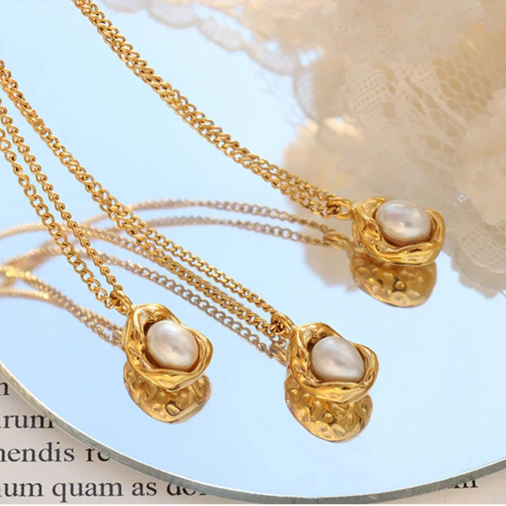 18K Gold-Plated Pearl Pendant Necklace - alternate necklace view