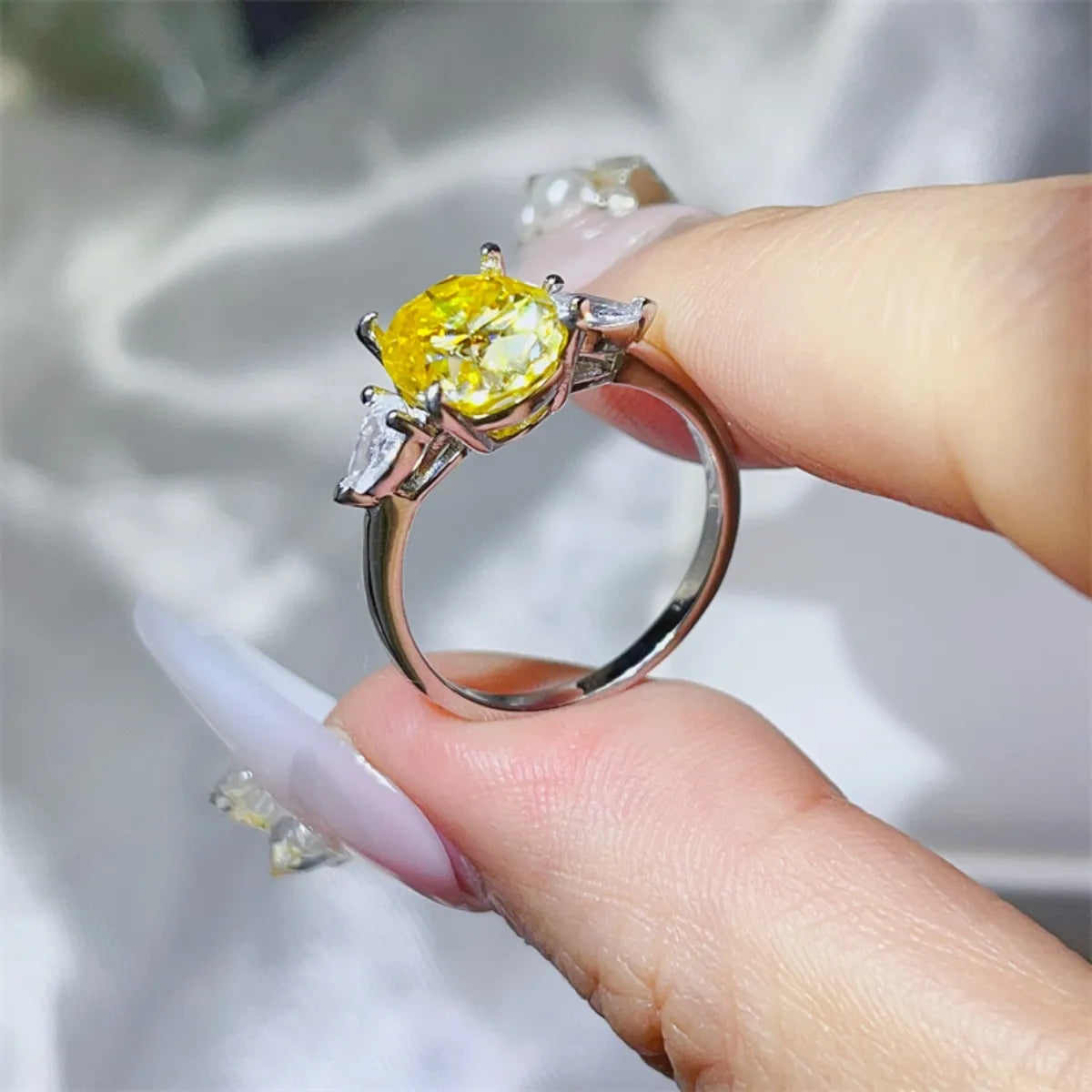 3 Carat Moissanite Sterling Silver Ring in Pastel Yellow - women's ring