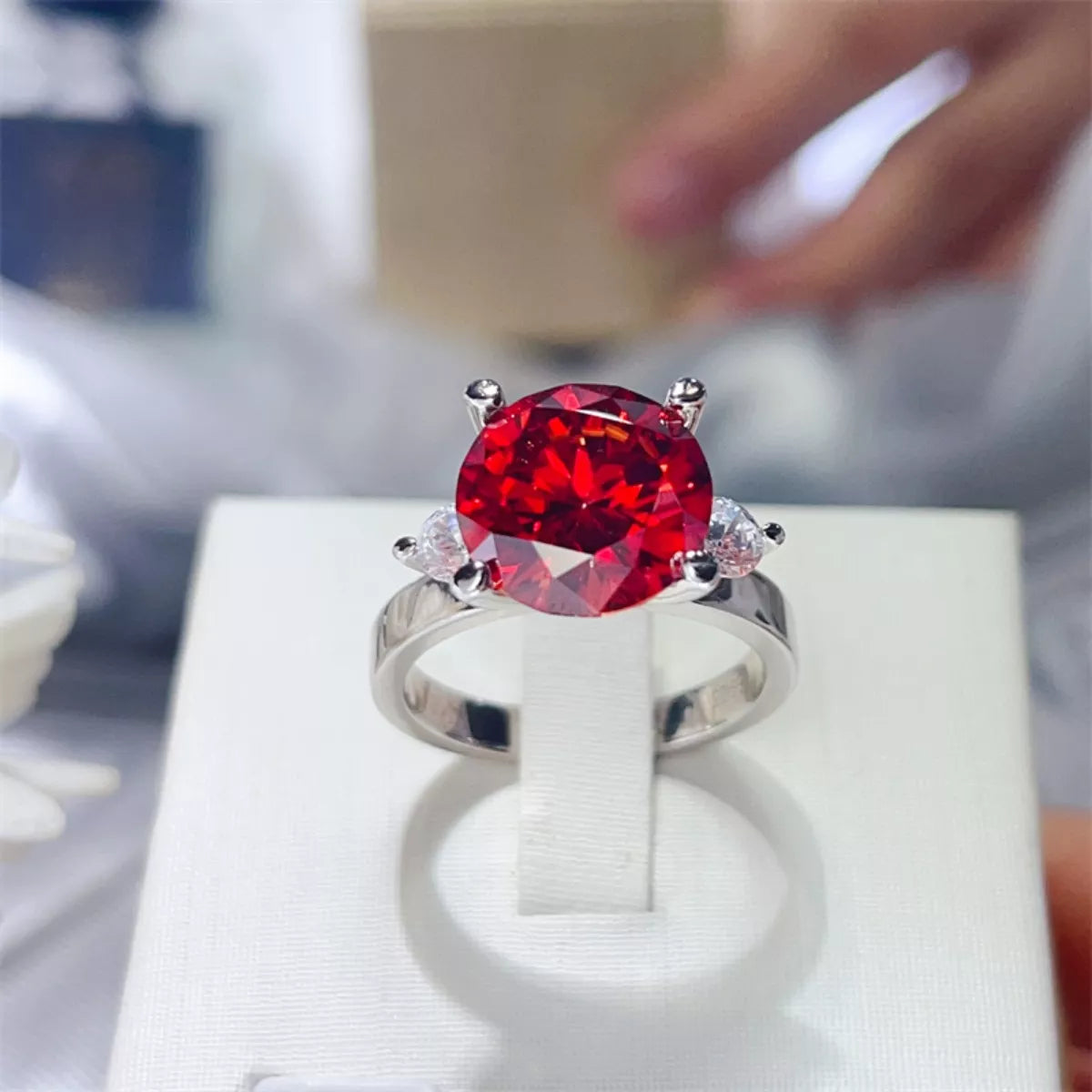 5 Carat Moissanite Sterling Silver Ring in Red - women's ring