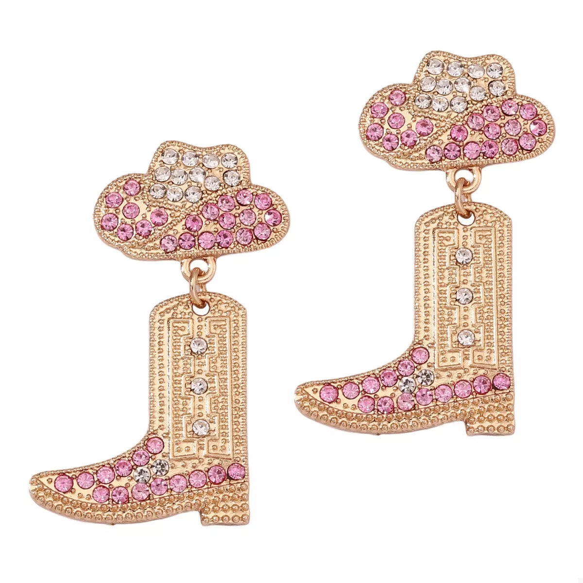 Rhinestone Cowboy Boot Dangle Earrings - alternate earring view