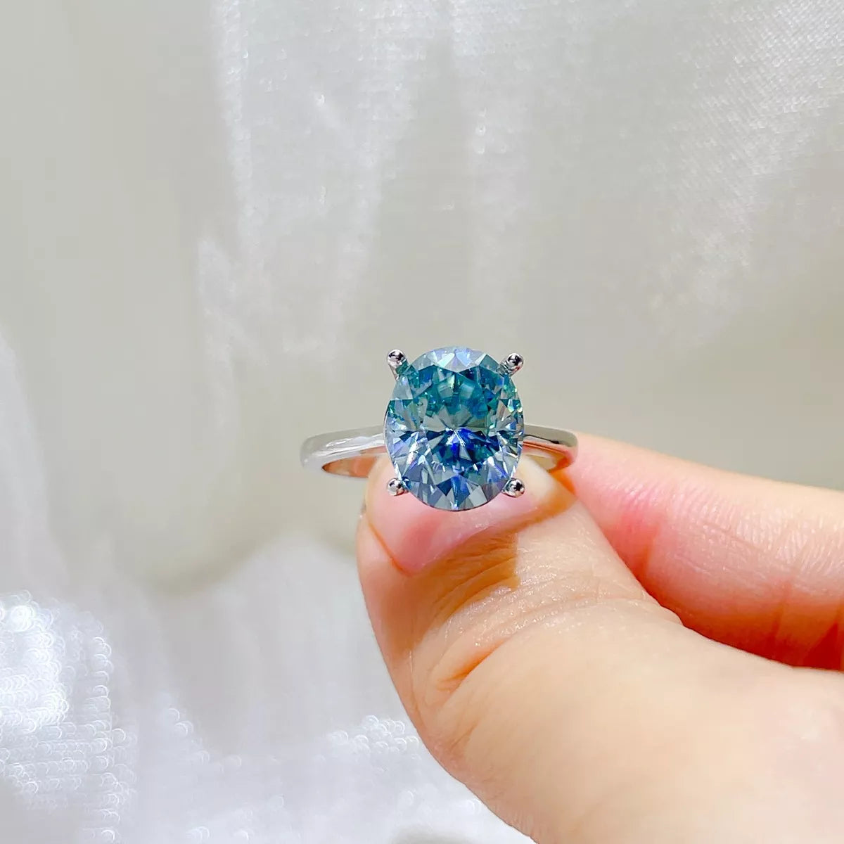 5 Carat Sterling Silver Moissanite Ring in Pastel Blue - women's ring
