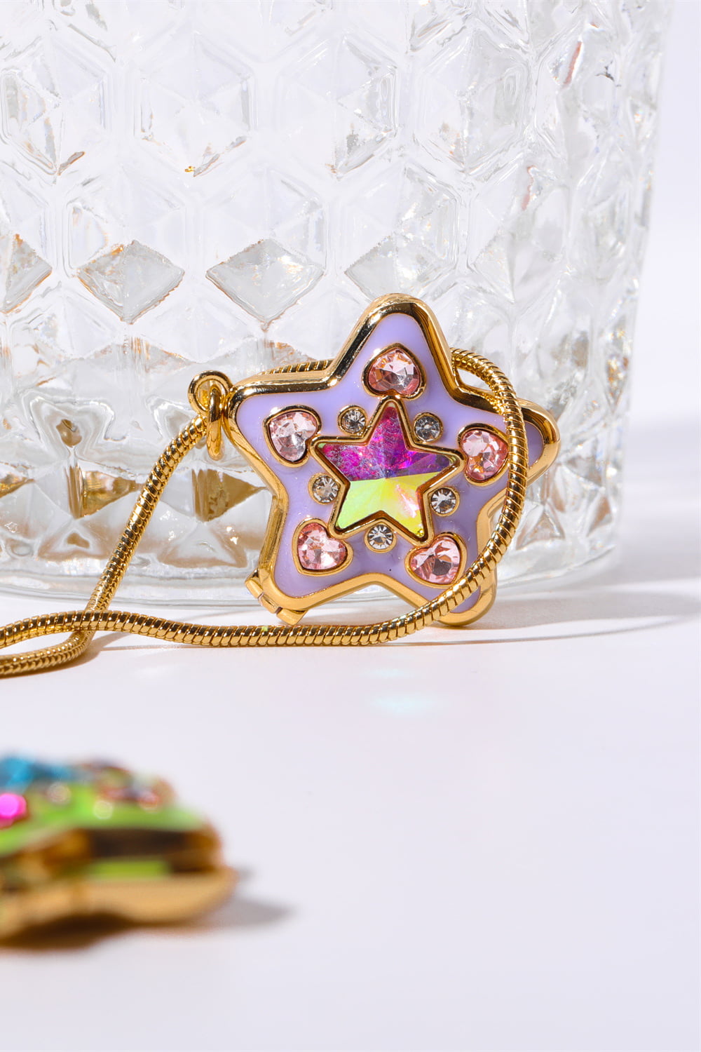 Rhinestone Decor Star Box Pendant Necklace - alternate necklace view