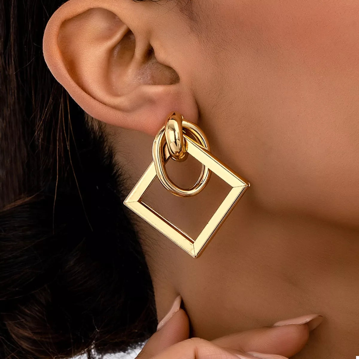 18K Gold-Plated Geometric Square Hoop Earrings in Golden - women's hoop earrings