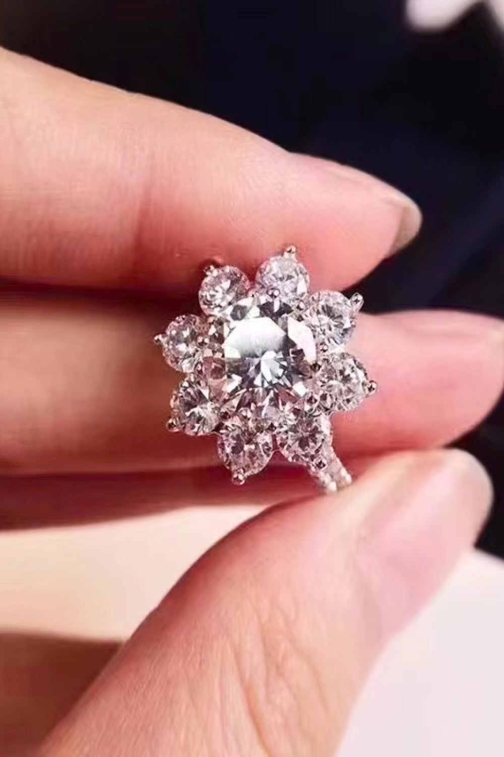 1 Carat Moissanite Flower Ring in Silver - women's ring
