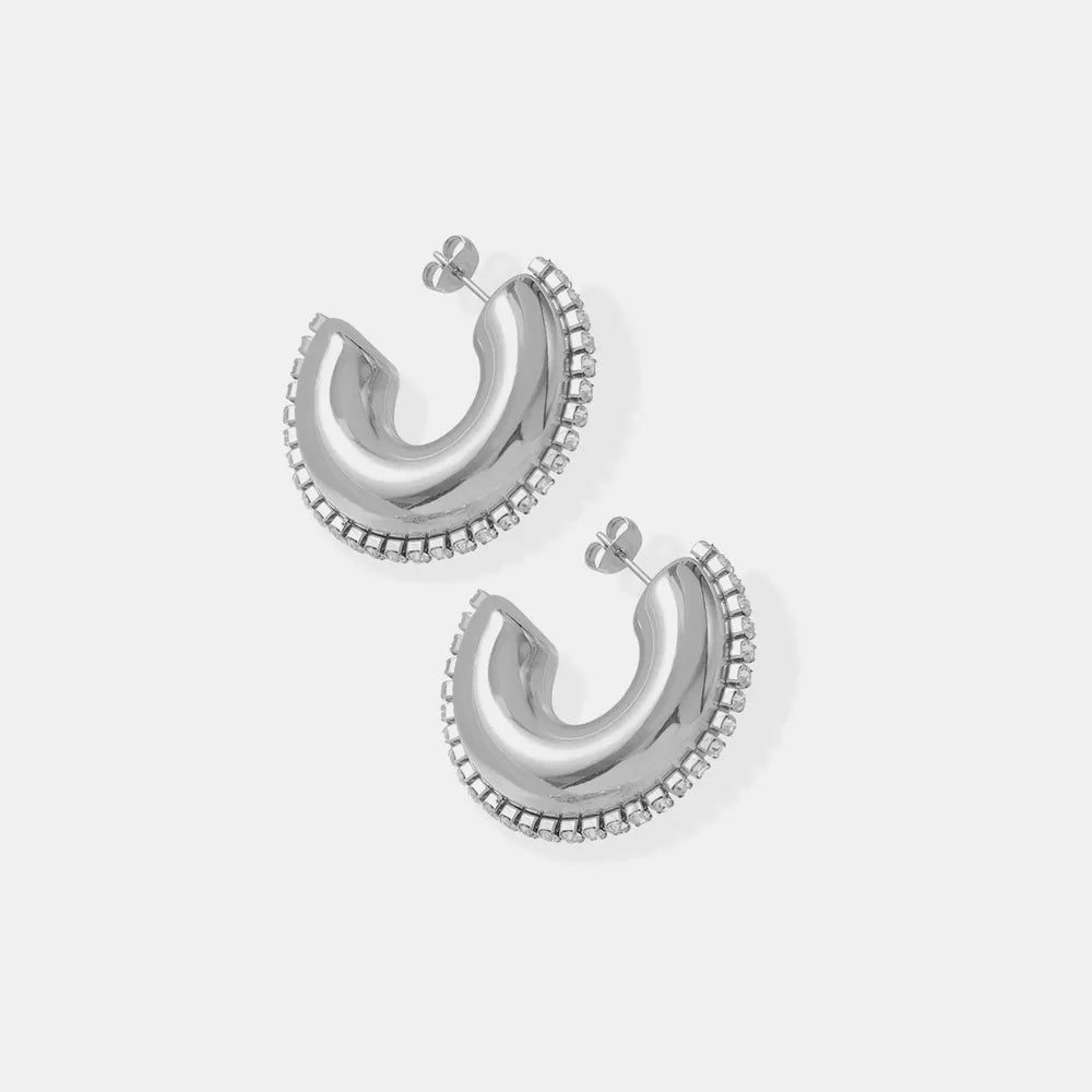 Titanium Steel Inlaid Zircon C-Hoop Earrings in Gold - women's hoop earrings