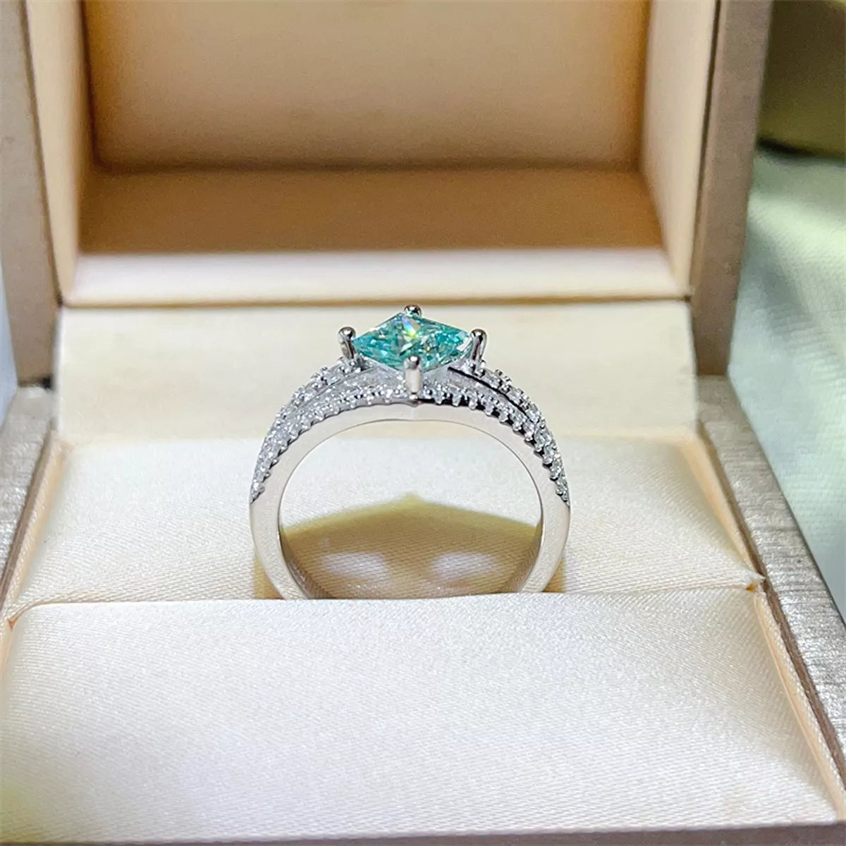1 Carat Moissanite Sterling Silver Ring in Turquoise - women's ring