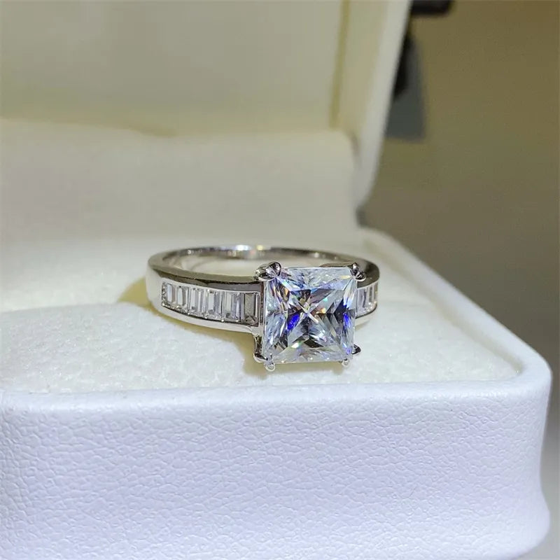 3 Carat Moissanite Sterling Silver Square Shape Ring in Silver - women's ring