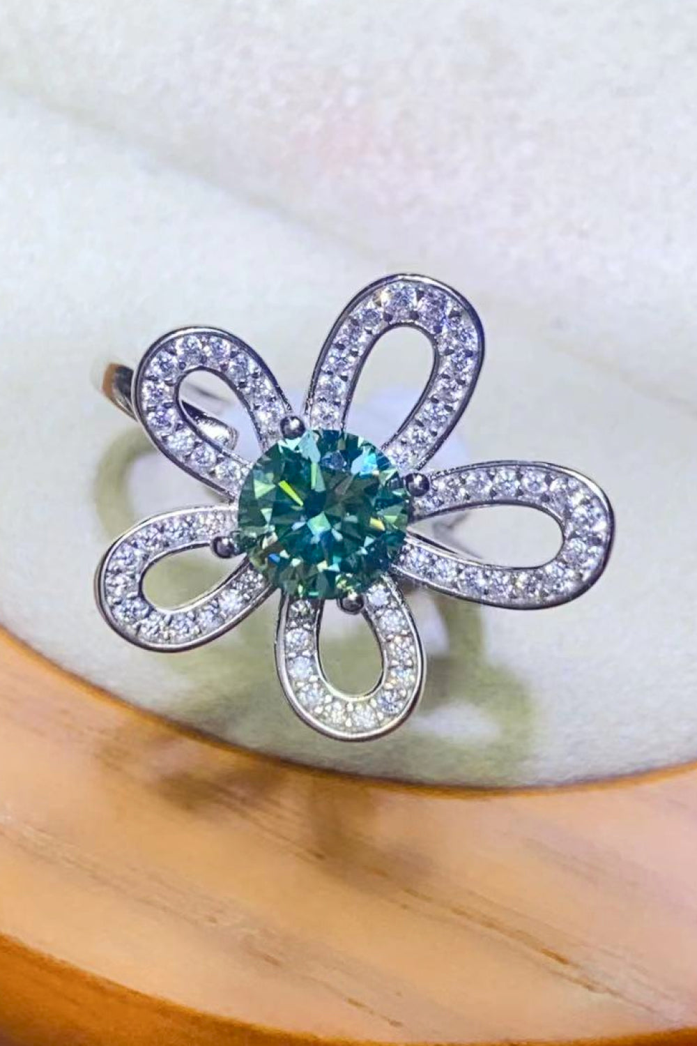 1 Carat Moissanite Flower Shape Open Ring - alternate ring view