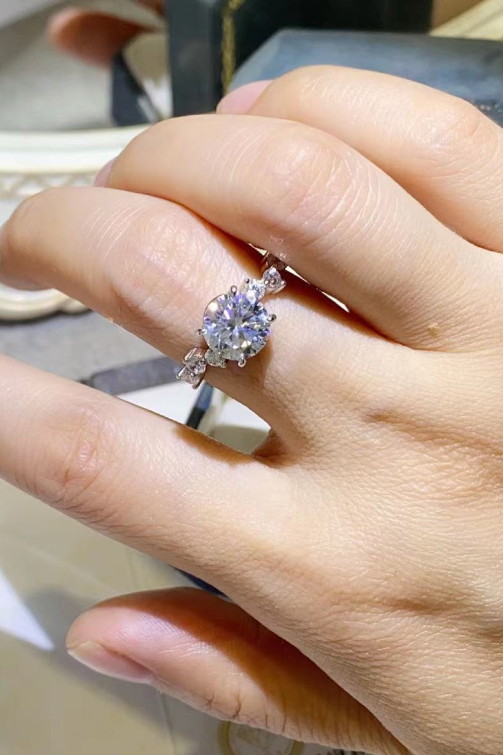 2 Carat Moissanite Sterling Silver Ring in Silver - women's ring