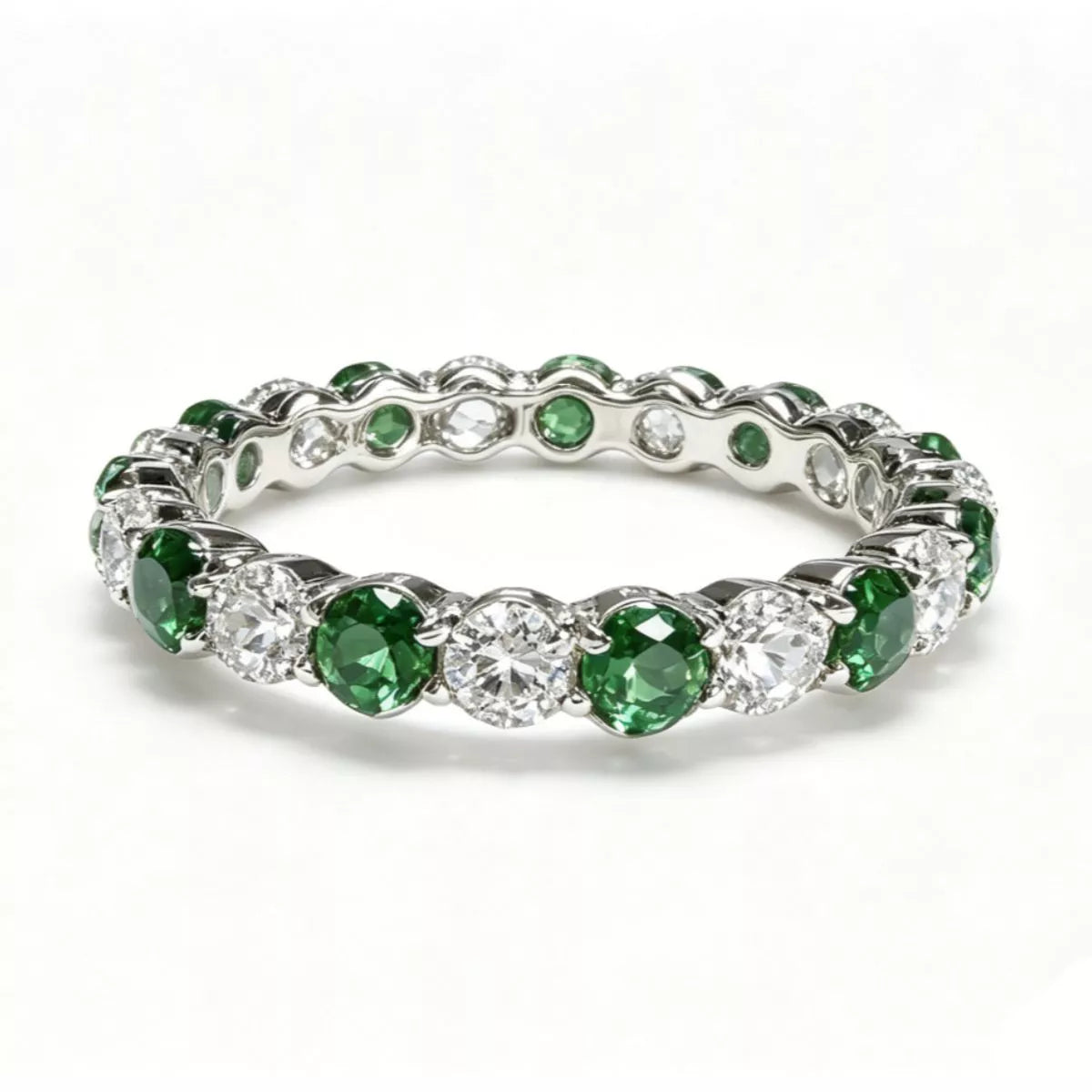 Sterling Silver Diamond Ring in Green - women's ring
