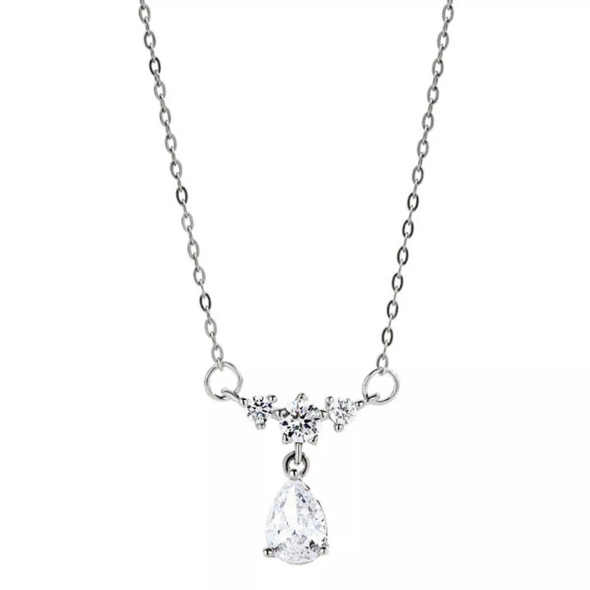 Sterling Silver Zircon Teardrop Necklace - alternate necklace view