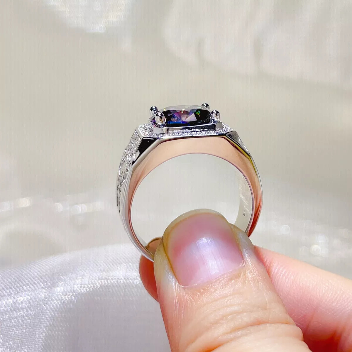 5 Carat Sterling Silver Moissanite Ring in Blue - women's ring