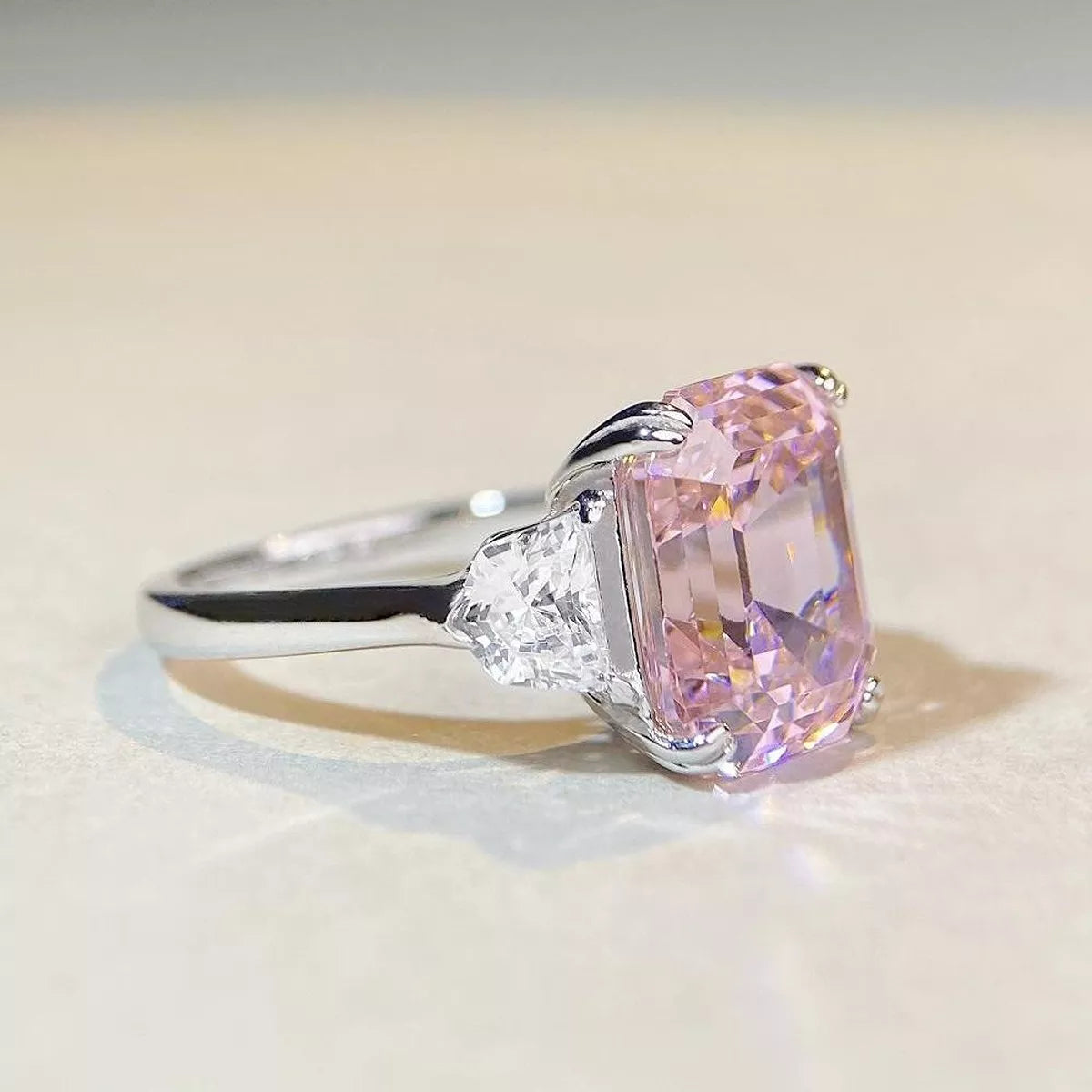 Sterling Silver Zircon Geometric Ring in Blush Pink - women's ring