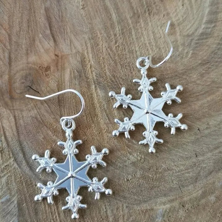 Silver-Plated Snowflakes Earrings - alternate earring view