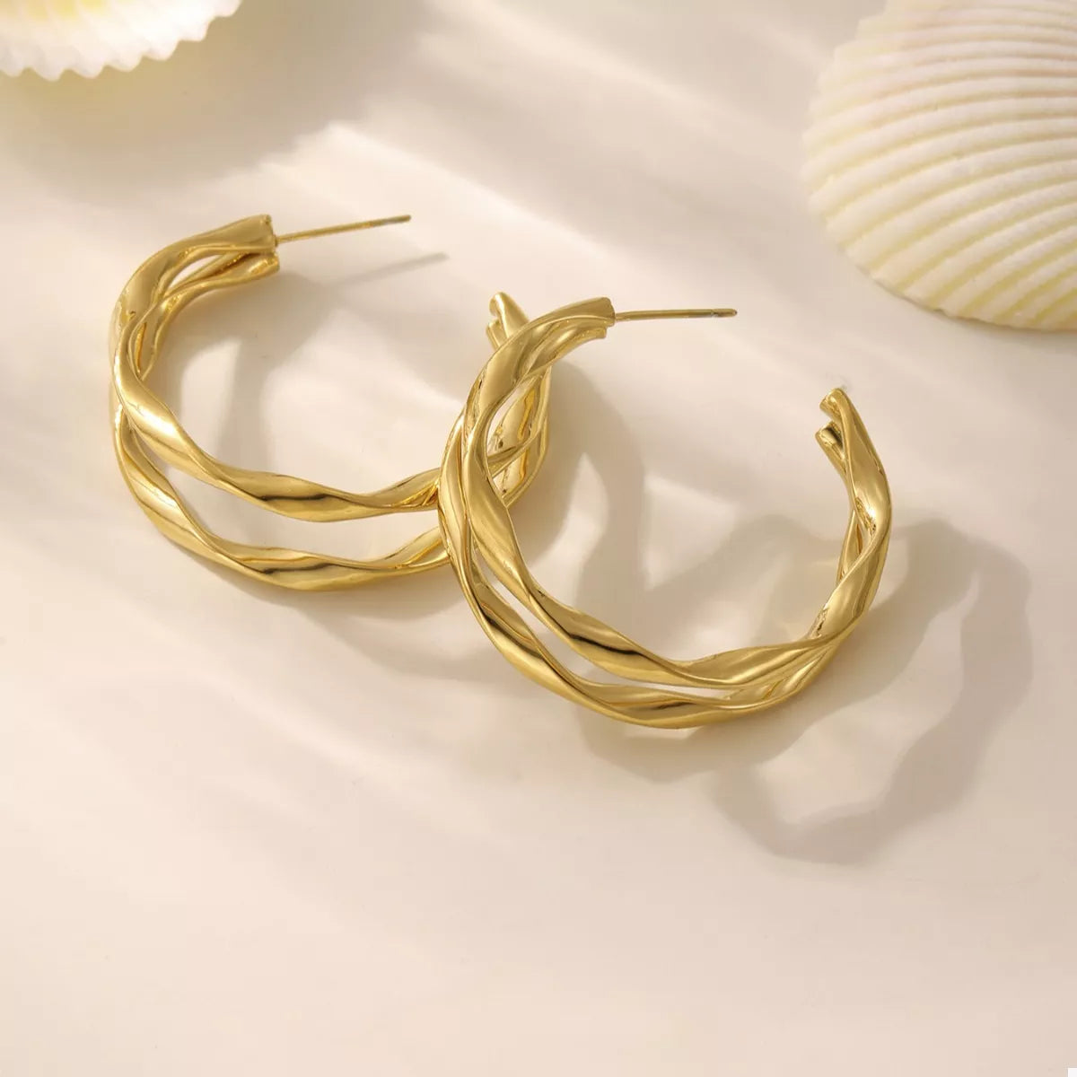 18K Gold-Plated Chunky Twisted Hoop Earrings - alternate earring view