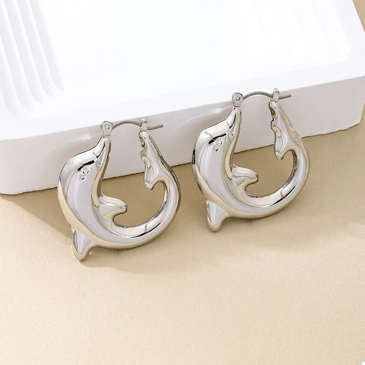 18K Gold-Plated Dolphin Hoop Earrings - alternate earring view