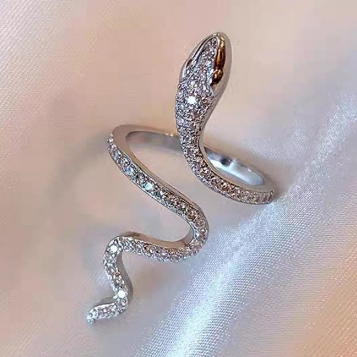 Sterling Silver Zircon Snake Bypass Ring - alternate ring view