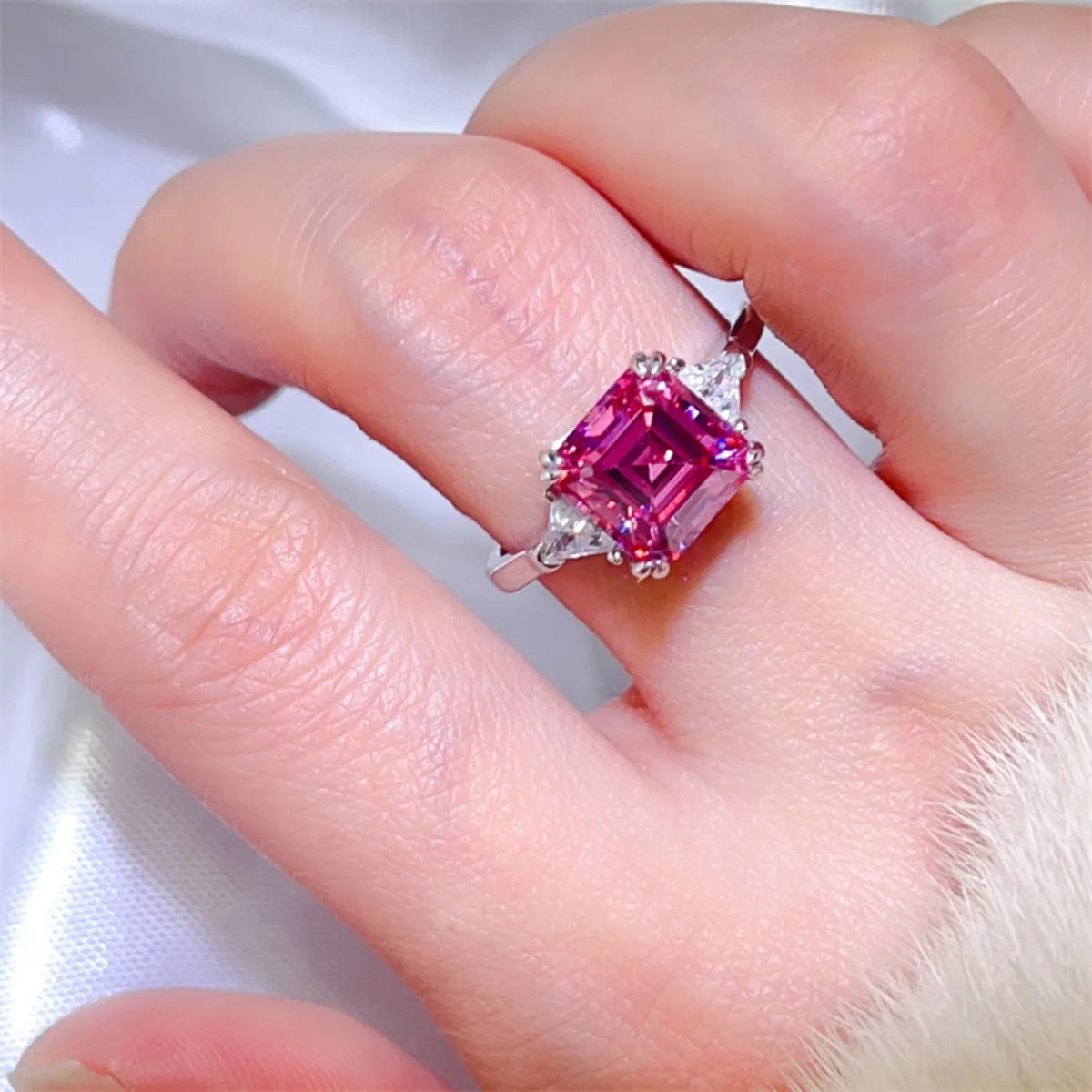 3 Carat Moissanite Sterling Silver Ring in Pink Purple - women's ring
