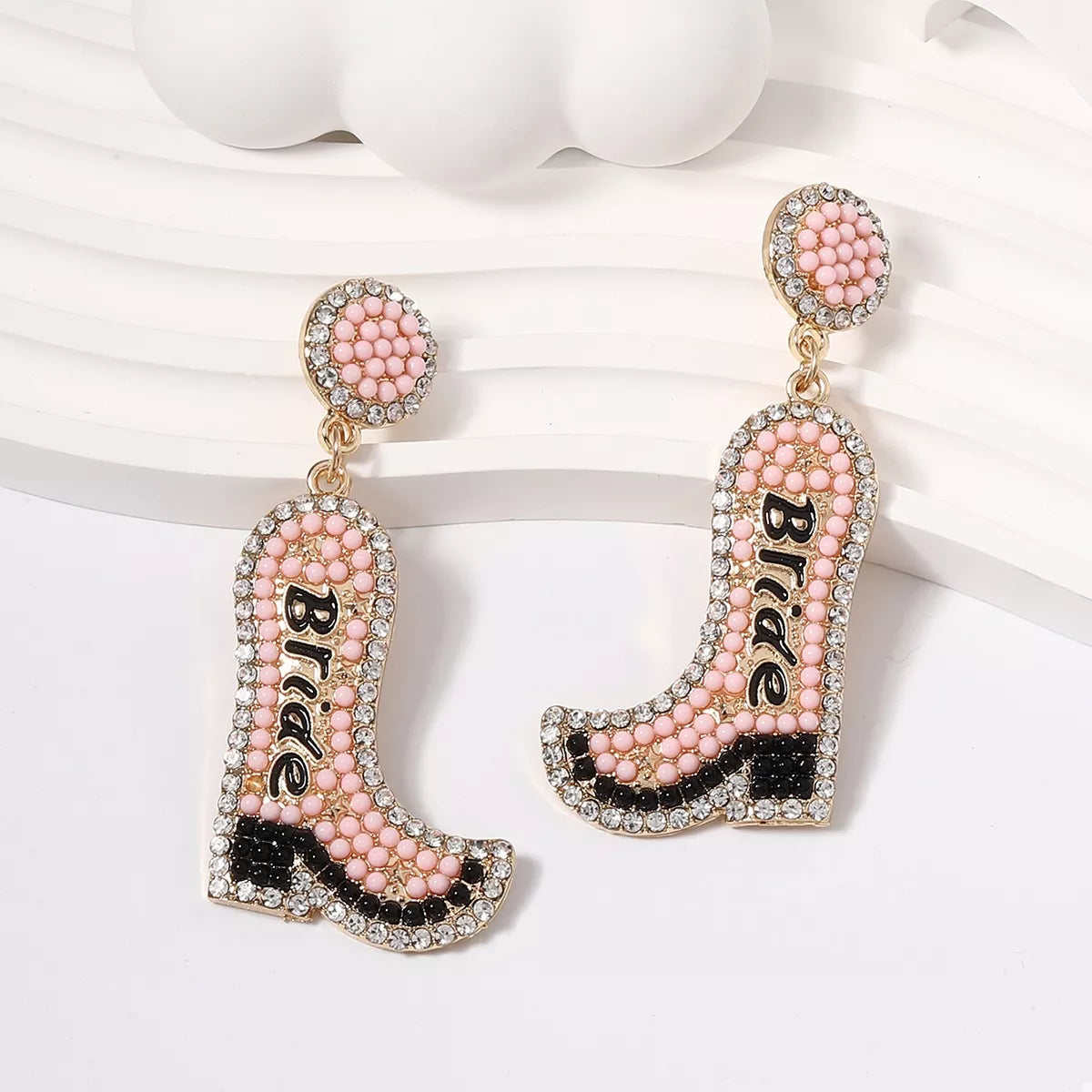 Bride Boot Dangle Earrings in Blush Pink - women's dangle earrings