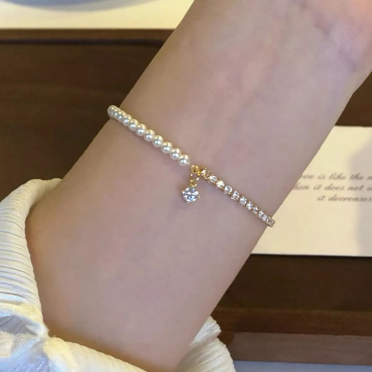 Pearl & Zircon Accent Bracelet - alternate jewelry view