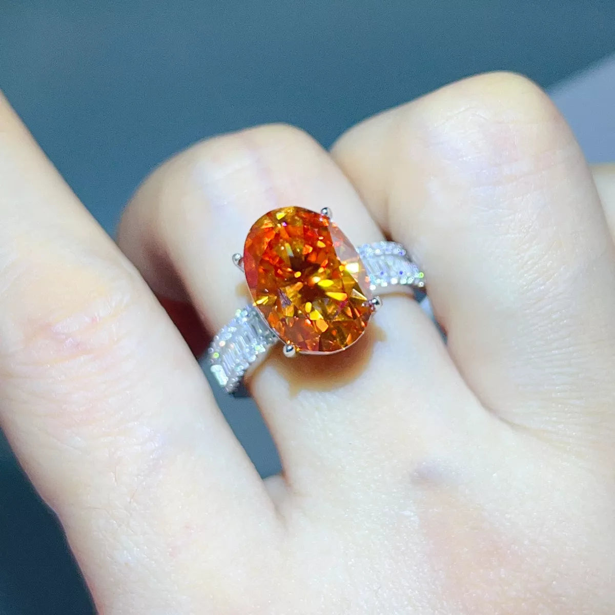 8 Carat Sterling Silver Moissanite Oval Ring in Coral - women's ring