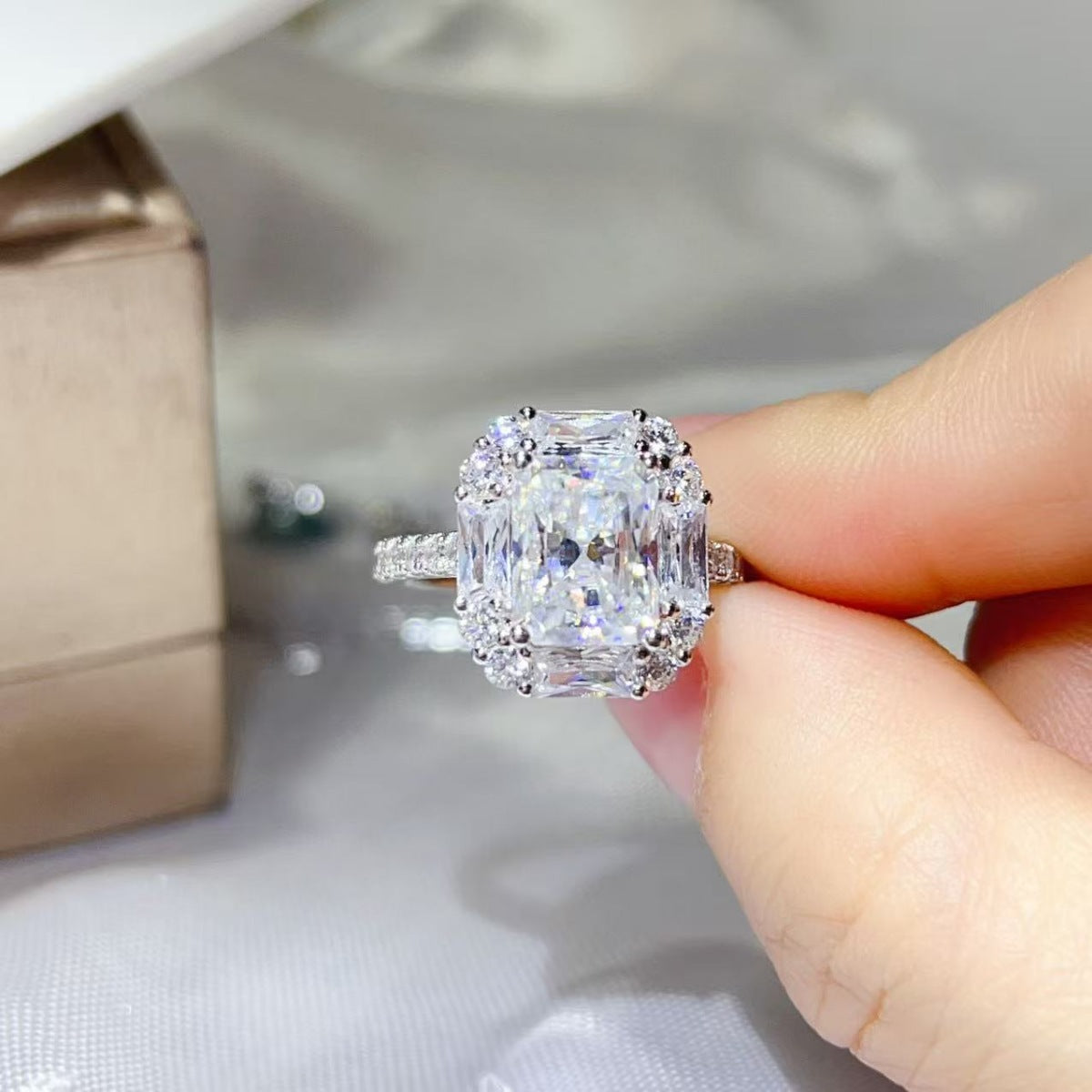 3 Carat Moissanite Sterling Silver Ring in Silver - women's ring