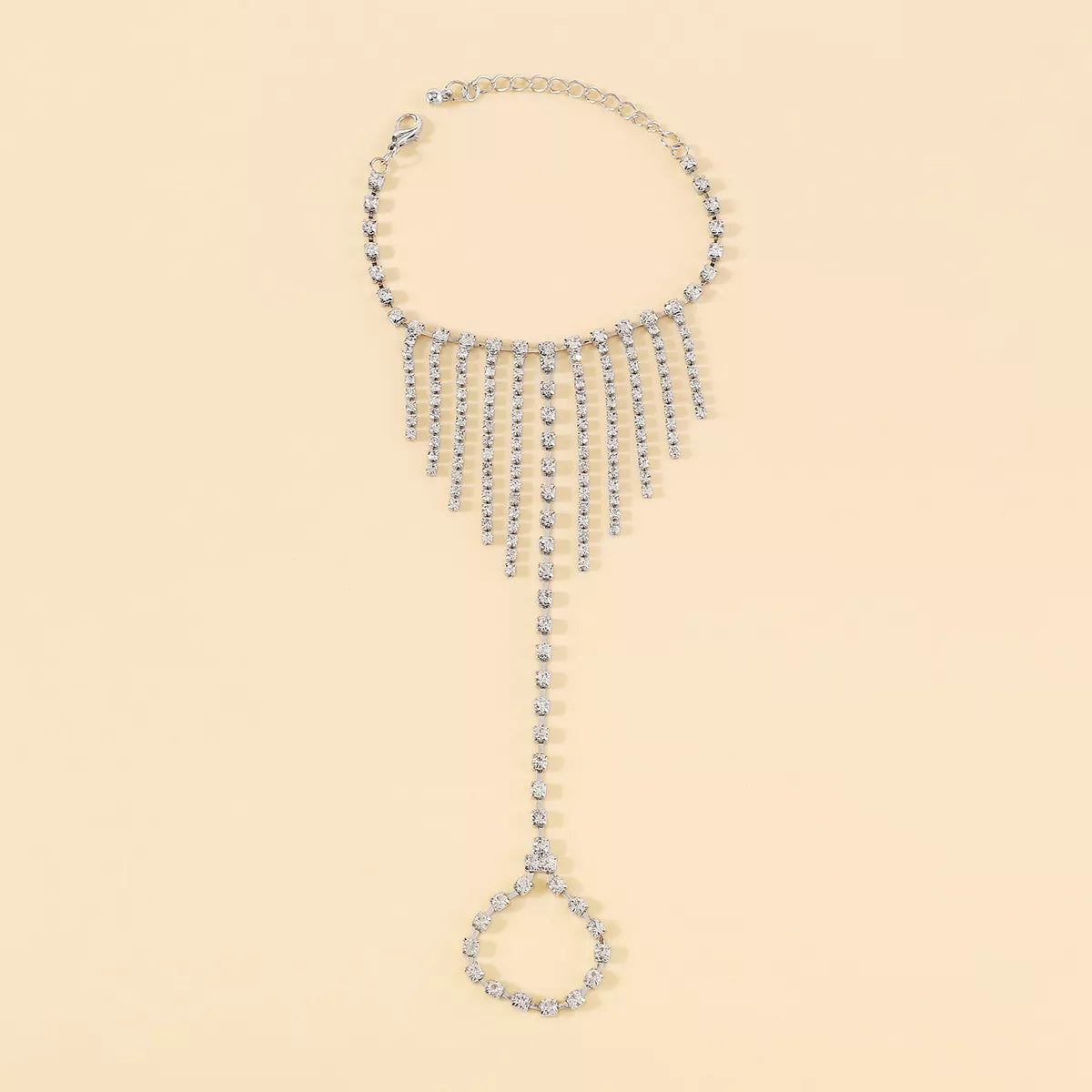 Rhinestone Fringe Hand Chain Bracelet - alternate jewelry view