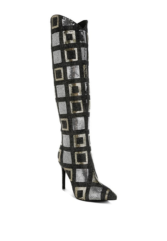 Checkered Sequin Boots