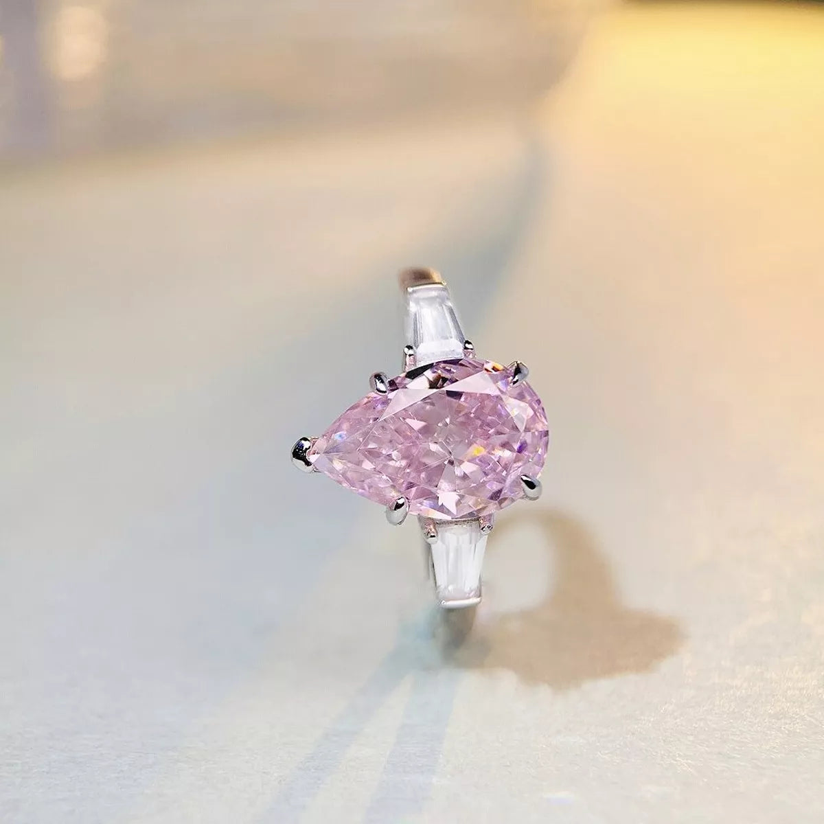 Sterling Silver Zircon Teardrop Ring in Blush Pink - women's ring