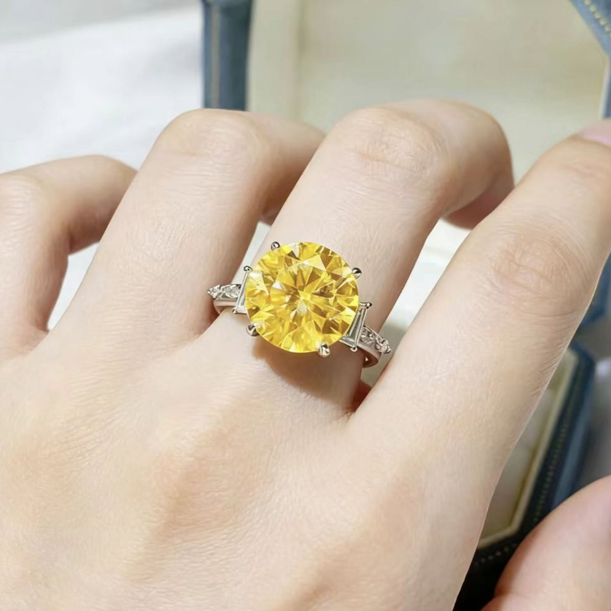 5 Carat Moissanite Sterling Silver Ring in Light Yellow - women's ring