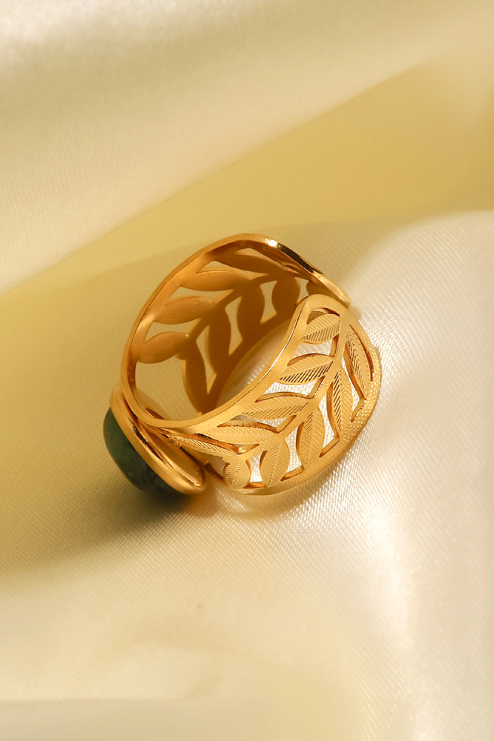 18K Gold-Plated Malachite Leaf Ring - alternate ring view