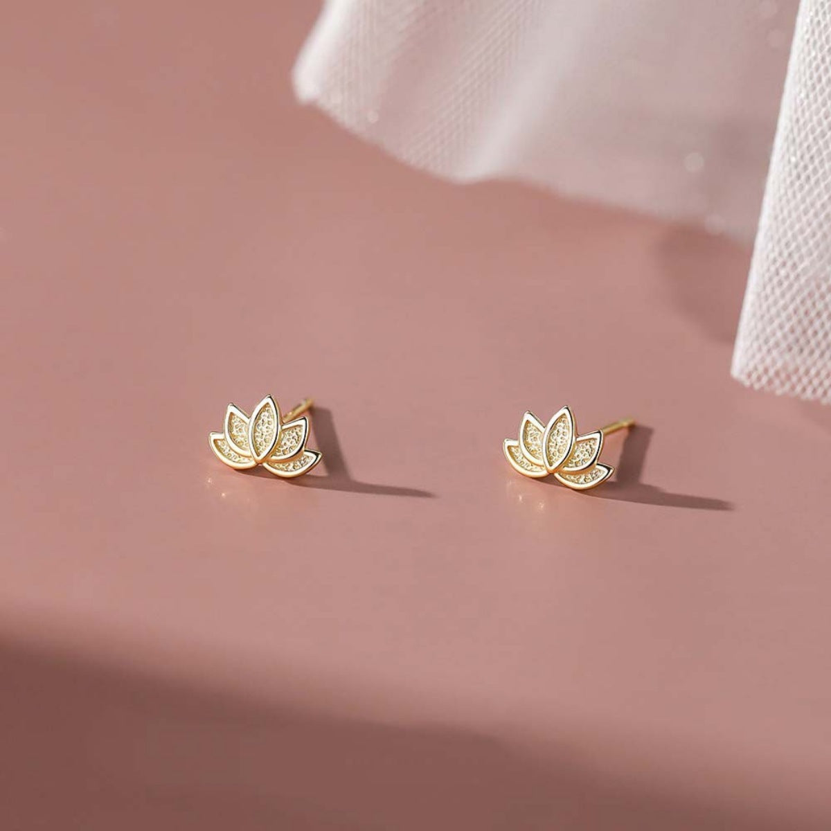Lotus Flower Stud Earrings - alternate earring view