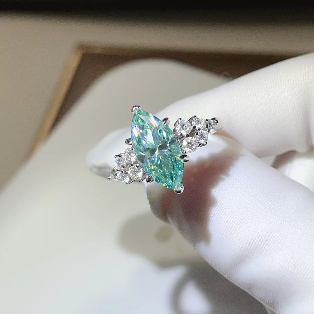 5 Carat Sterling Silver Moissanite Ring in Green - women's ring