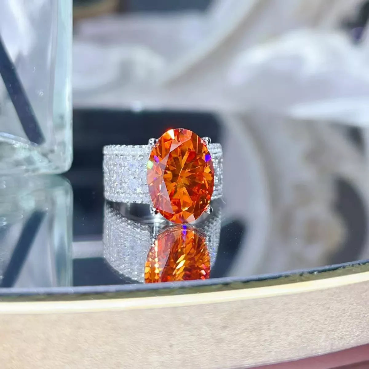 8 Carat Moissanite Sterling Silver Ring in Orange - women's ring