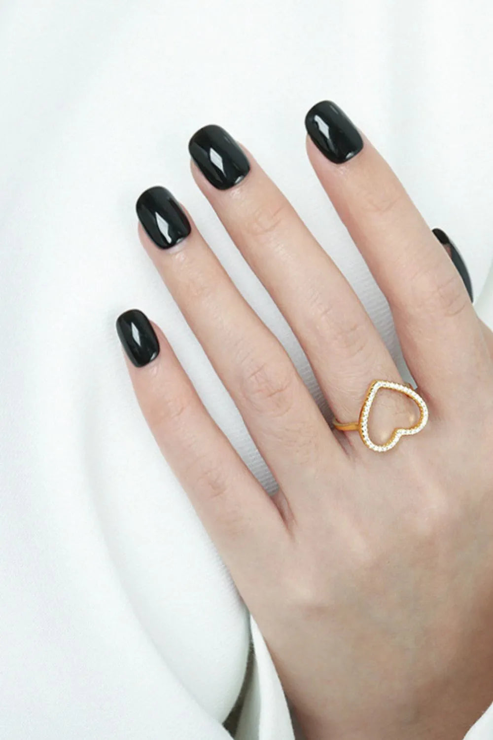Sterling Silver Inlaid Zircon Heart Ring in Gold - women's ring